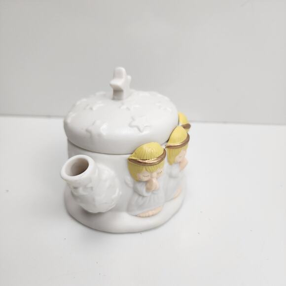 Hallmark Houston Harvest Christmas 3 Praying Angels & Stars Small Ceramic Teapot - Picture 2 of 6